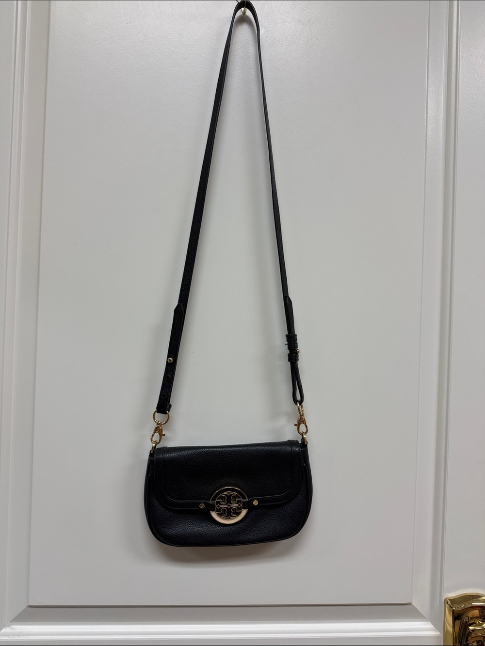 Tory Burch Black Crossbody Shoulder Bag with Gold Logo Accent